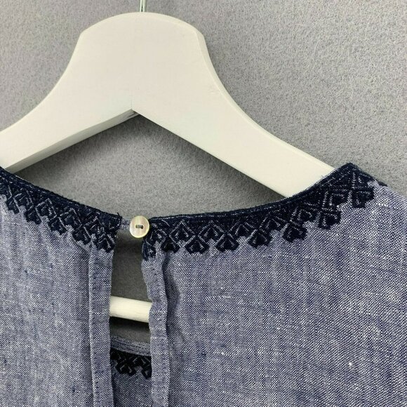 Artisan 100% Linen Embroidered Shift Dress Womens 4 Boho Hippie Beach Wedding - Picture 5 of 12